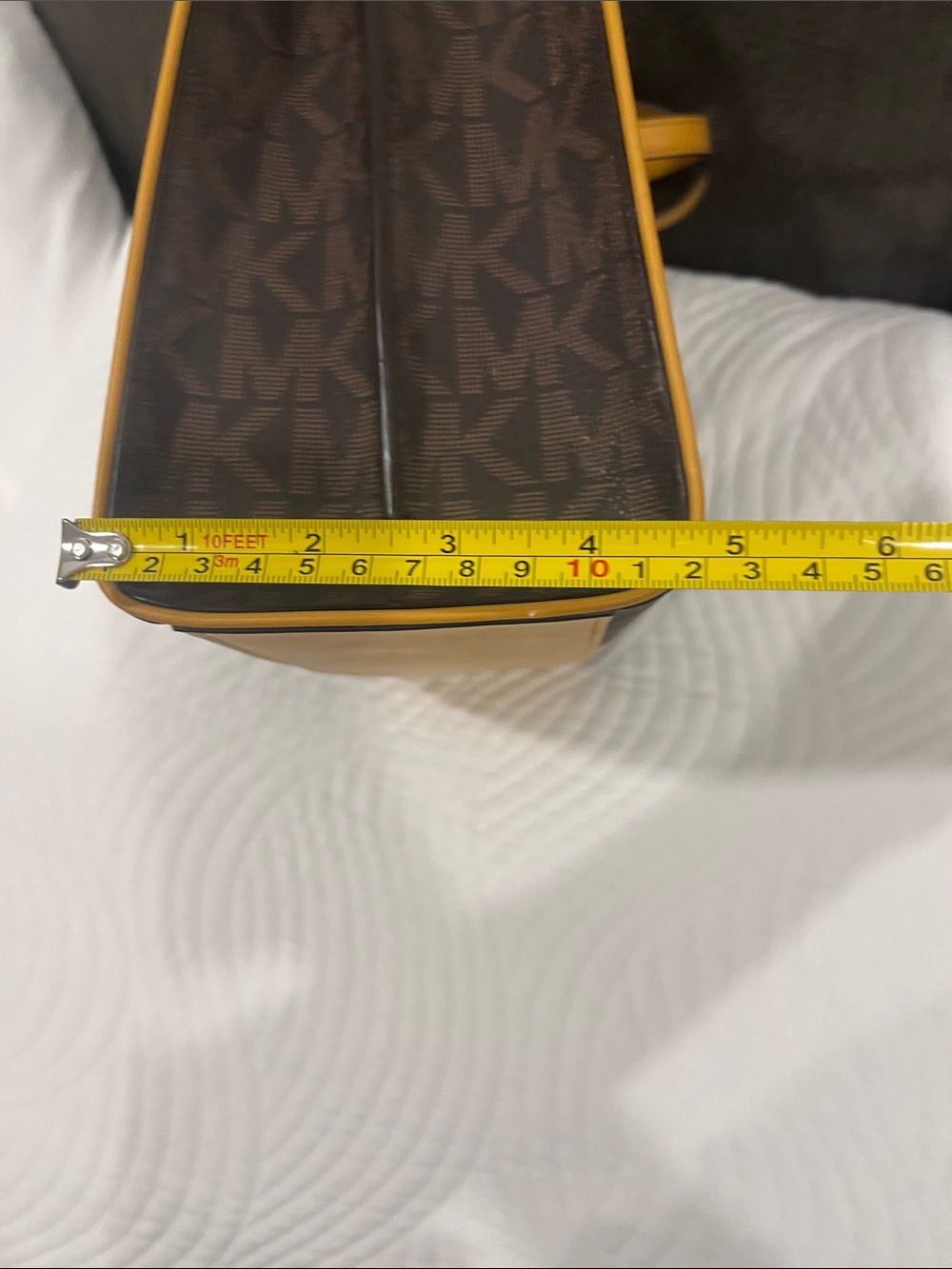 Michael Kors Brown, Mustard & Cream Stripe Logo Satchel - Picture 4 of 6